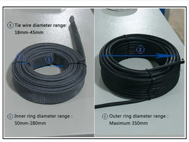 monster van staalkabel statistische lengte opgerold gesneden gebonden machine, kabel oprollen bindbundel met metertelling, draad snijden spoel wikkelen bindmachine, kabel opwindmachine, volautomatische bindmachine voor binddraad, draadwikkelmachine 