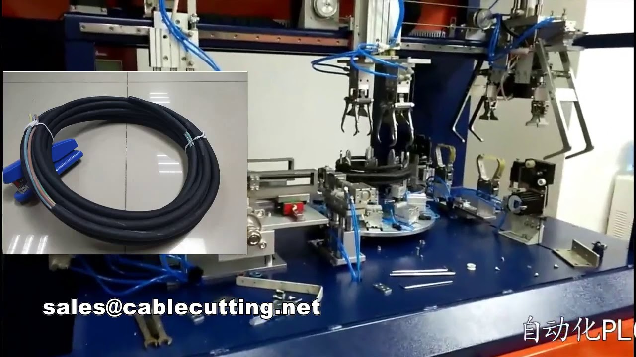 Volledig automatische machine voor het knippen, strippen, wikkelen, oprollen en bundelen van kabels en draden